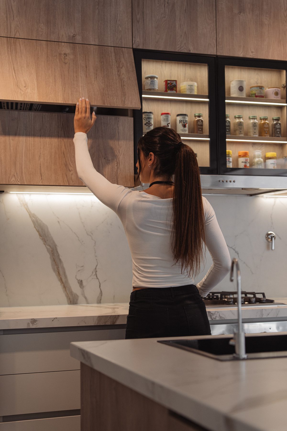 Cocina del Proyecto Martínez, detalle de mesada de mármol